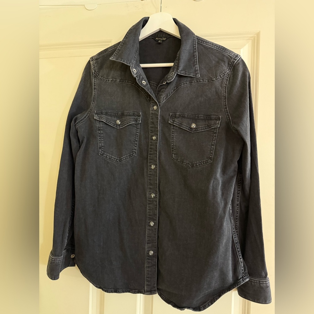 Massimo Dutti Women’s Charcoal Button-Up Jean Shirt 98% cotton!